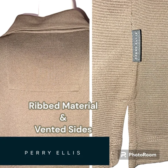 PERRY ELLIS New WOT Men's Ribbed Polo Shirt Olive Brown Sz LARGE Big & Tall (XL) - Picture 4 of 6